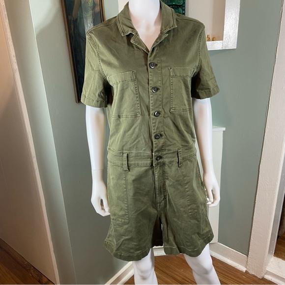 Lucky brand army olive Green Button-Up Romper playsuit shorts medium M coveralls - Picture 1 of 16